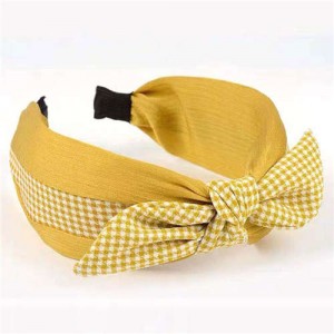 Lattice Bowknot Design Korean Fashion Cloth Women Hair Hoop - Yellow