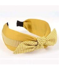 Lattice Bowknot Design Korean Fashion Cloth Women Hair Hoop - Yellow
