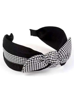 Lattice Bowknot Design Korean Fashion Cloth Women Hair Hoop - Black