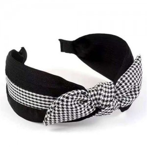 Lattice Bowknot Design Korean Fashion Cloth Women Hair Hoop - Black