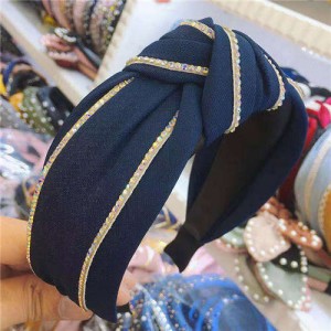 Paillettes Embellished Knot Fashion Cloth Women Hair Hoop - Dark Blue