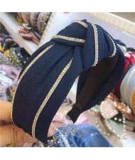 Paillettes Embellished Knot Fashion Cloth Women Hair Hoop - Dark Blue