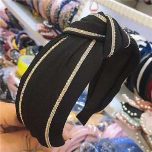 Paillettes Embellished Knot Fashion Cloth Women Hair Hoop - Black