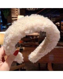 Korean High Fashion Fluffy Texture Women Hair Hoop - Creamy White