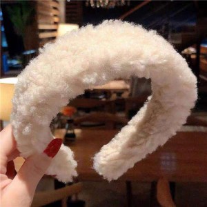 Korean High Fashion Fluffy Texture Women Hair Hoop - Creamy White