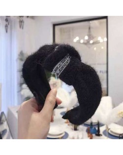 Rhinestone Embellished Plush Fashion Winter Style Women Hair Hoop - Black