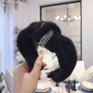 Rhinestone Embellished Plush Fashion Winter Style Women Hair Hoop - Black
