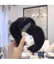 Rhinestone Embellished Plush Fashion Winter Style Women Hair Hoop - Black