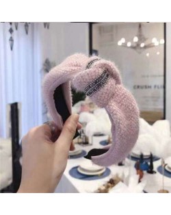 Rhinestone Embellished Plush Fashion Winter Style Women Hair Hoop - Pink