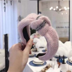 Rhinestone Embellished Plush Fashion Winter Style Women Hair Hoop - Pink