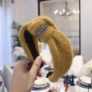 Rhinestone Embellished Plush Fashion Winter Style Women Hair Hoop - Yellow
