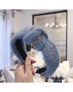 Rhinestone Embellished Plush Fashion Winter Style Women Hair Hoop - Blue