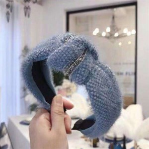 Rhinestone Embellished Plush Fashion Winter Style Women Hair Hoop - Blue