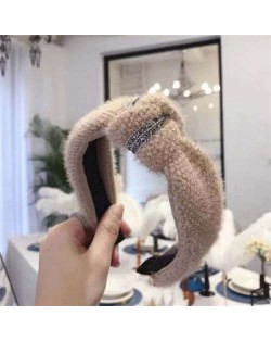 Rhinestone Embellished Plush Fashion Winter Style Women Hair Hoop - Light Brown