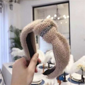 Rhinestone Embellished Plush Fashion Winter Style Women Hair Hoop - Light Brown