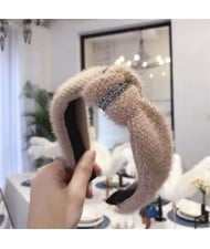 Rhinestone Embellished Plush Fashion Winter Style Women Hair Hoop - Light Brown