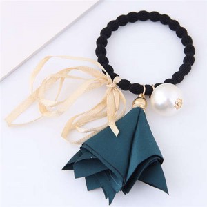 Trumpet Flower Pearl and Bowknot Decorated Korean Fashion Hair Band - Ink Green