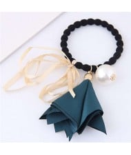 Trumpet Flower Pearl and Bowknot Decorated Korean Fashion Hair Band - Ink Green