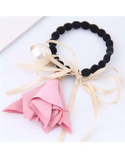 Trumpet Flower Pearl and Bowknot Decorated Korean Fashion Hair Band - Pink