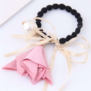 Trumpet Flower Pearl and Bowknot Decorated Korean Fashion Hair Band - Pink