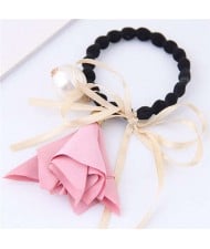 Trumpet Flower Pearl and Bowknot Decorated Korean Fashion Hair Band - Pink