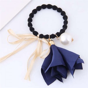 Trumpet Flower Pearl and Bowknot Decorated Korean Fashion Hair Band - Royal Blue