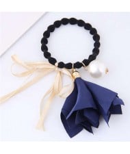 Trumpet Flower Pearl and Bowknot Decorated Korean Fashion Hair Band - Royal Blue