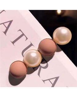 Resin Beads and Artificial Pearl Alloy Women Hair Barrette - Pink