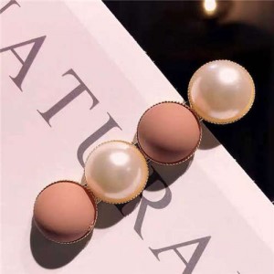 Resin Beads and Artificial Pearl Alloy Women Hair Barrette - Pink