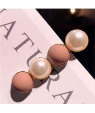 Resin Beads and Artificial Pearl Alloy Women Hair Barrette - Pink