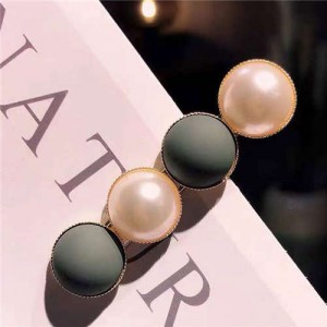 Resin Beads and Artificial Pearl Alloy Women Hair Barrette - Green