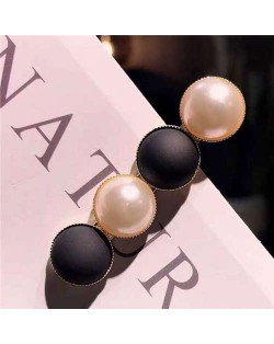 Resin Beads and Artificial Pearl Alloy Women Hair Barrette - Black