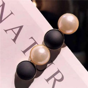 Resin Beads and Artificial Pearl Alloy Women Hair Barrette - Black