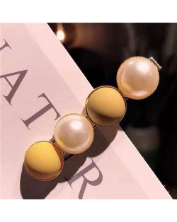 Resin Beads and Artificial Pearl Alloy Women Hair Barrette - Yellow