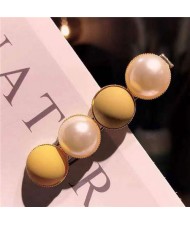Resin Beads and Artificial Pearl Alloy Women Hair Barrette - Yellow