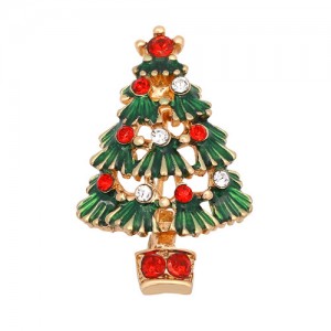 Oil-spot Glazed Christmas Tree Design High Fashion Brooch - Green