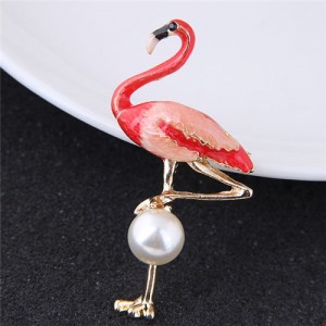 Elegent Oil-spot Glazed Flamingo Design Alloy Brooch