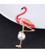 Elegent Oil-spot Glazed Flamingo Design Alloy Brooch