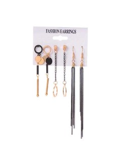 Dangling Hoops and Chain Tassel Design 3 pcs Women Costume Earrings Set
