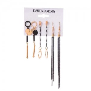 Dangling Hoops and Chain Tassel Design 3 pcs Women Costume Earrings Set