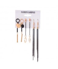 Dangling Hoops and Chain Tassel Design 3 pcs Women Costume Earrings Set