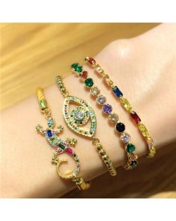 Colorful Cubic Zirconia Inlaid Gecko Eye Elements 18K Gold Plared Fine Jewelry Type Bracelets