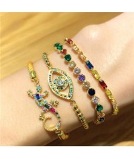(1 piece) Colorful Cubic Zirconia Inlaid Gecko and Eye Elements 18K Gold Plated Fine Jewelry Type Bracelet
