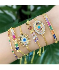 (1 piece) Colorful Cubic Zirconia Inlaid Magic Eyes 18K Gold Plated Fine Jewelry Type Bracelet
