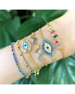 Colorful Cubic Zirconia Embellished Evil Eye 18K Gold Plated Fine Jewelry Type Bracelets