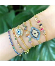 (1 piece) Colorful Cubic Zirconia Embellished Evil Eye 18K Gold Plated Fine Jewelry Type Bracelet