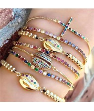 (1 piece) Colorful Cubic Zirconia Inlaid Seashell and Cross Elements 18K Gold Plated Fine Jewelry Type Fashion Bracelet