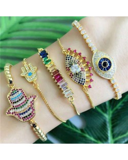 Colorful Cubic Zirconia Inlaid Magic Hand Elements 18K Gold Plated Fine Jewelry Type Bracelets