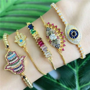 (1 piece) Colorful Cubic Zirconia Inlaid Magic Hand Elements 18K Gold Plated Fine Jewelry Type Bracelet