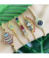 Colorful Cubic Zirconia Inlaid Magic Hand Elements 18K Gold Plated Fine Jewelry Type Bracelets